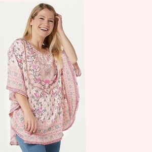 Tolani Collection Pink Bird Print Caftan Tunic Top